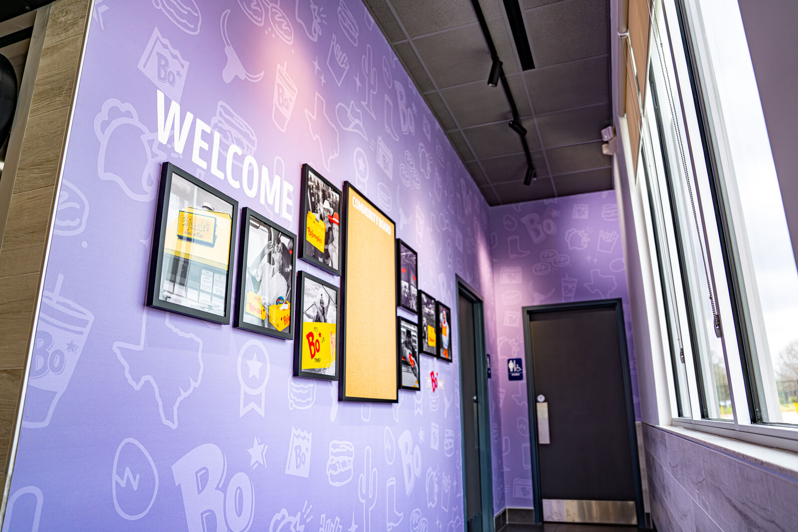 New-store interior welcome wall and branded décor